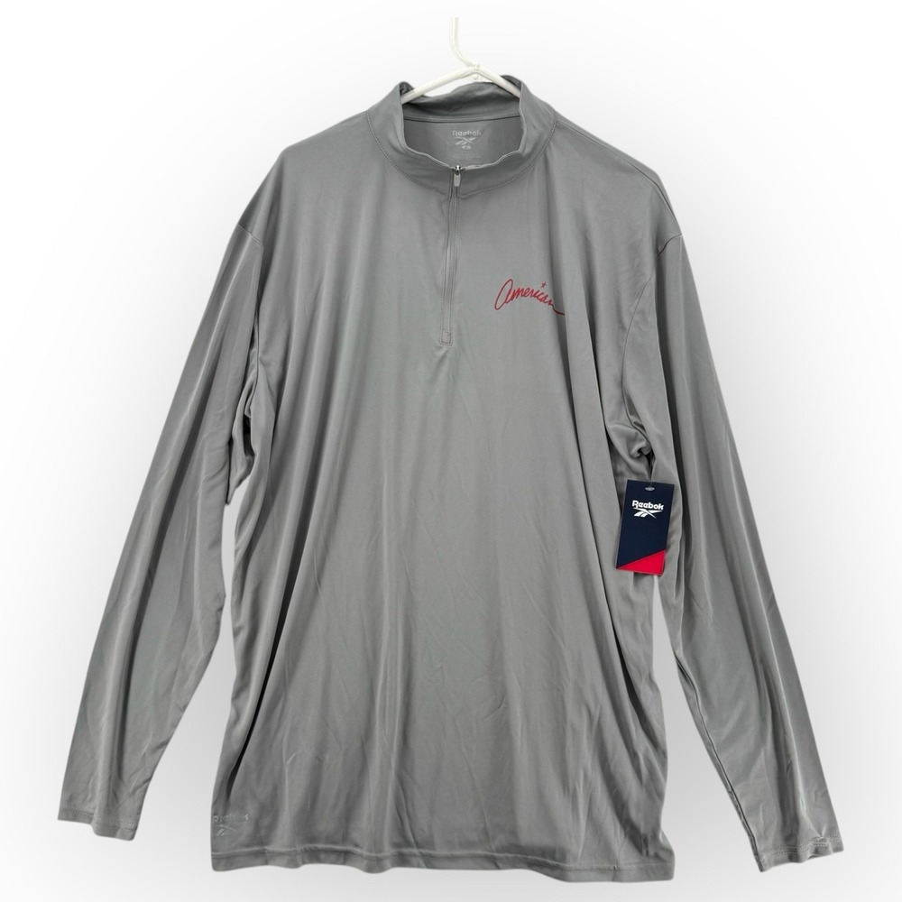 Reebok‎ Quarter Zip Pullover Mens XL Gray America Patriotic Stretch Athletic NWT